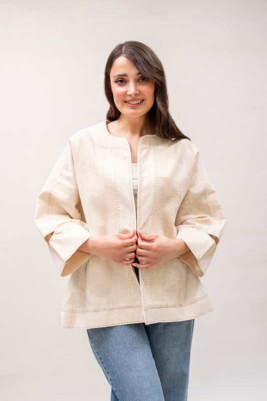 Beige Cotton Kimono Jacket