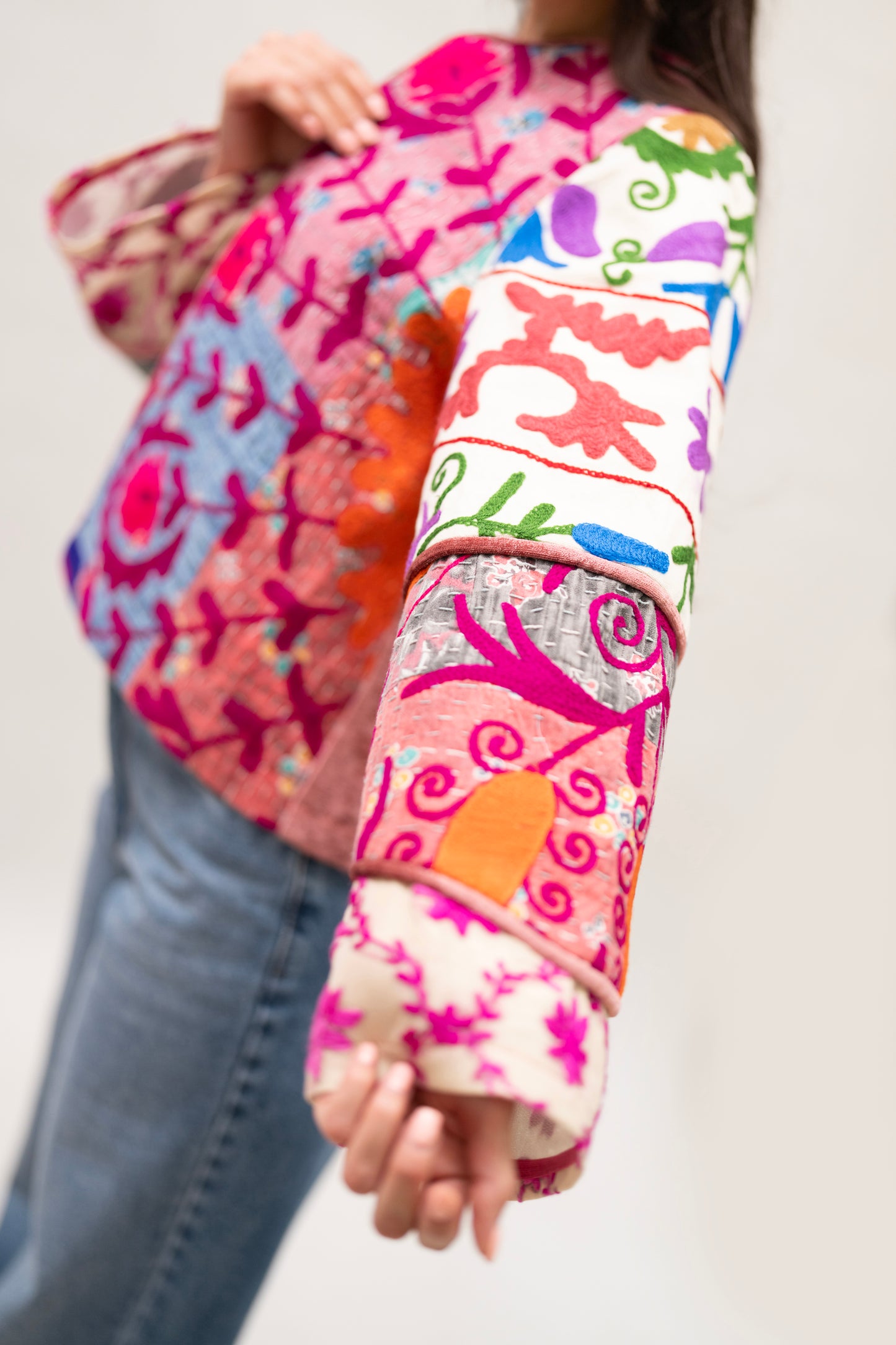 Hand-Embroidered Patchwork Velvet Jacket