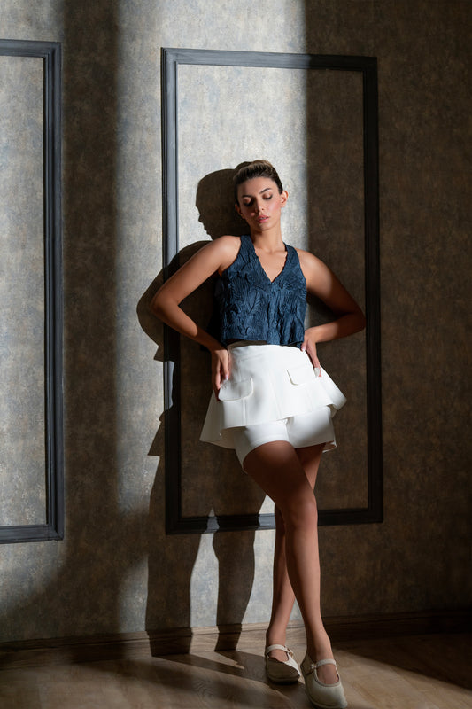 Navy Textured Sleeveless Top – Free Size