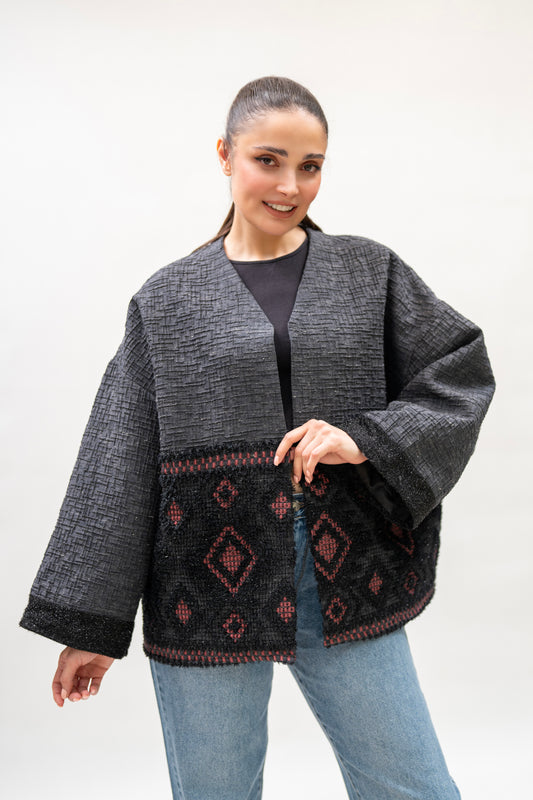 Charcoal Geometric Handwoven Jacket