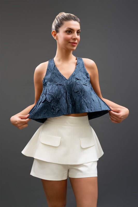 Navy Textured Sleeveless Top – Free Size