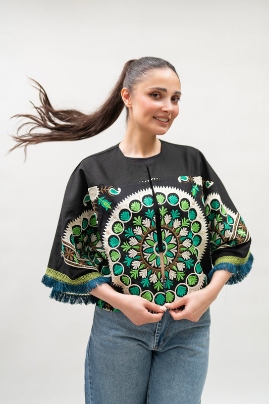 Black Embroidered Boho Jacket