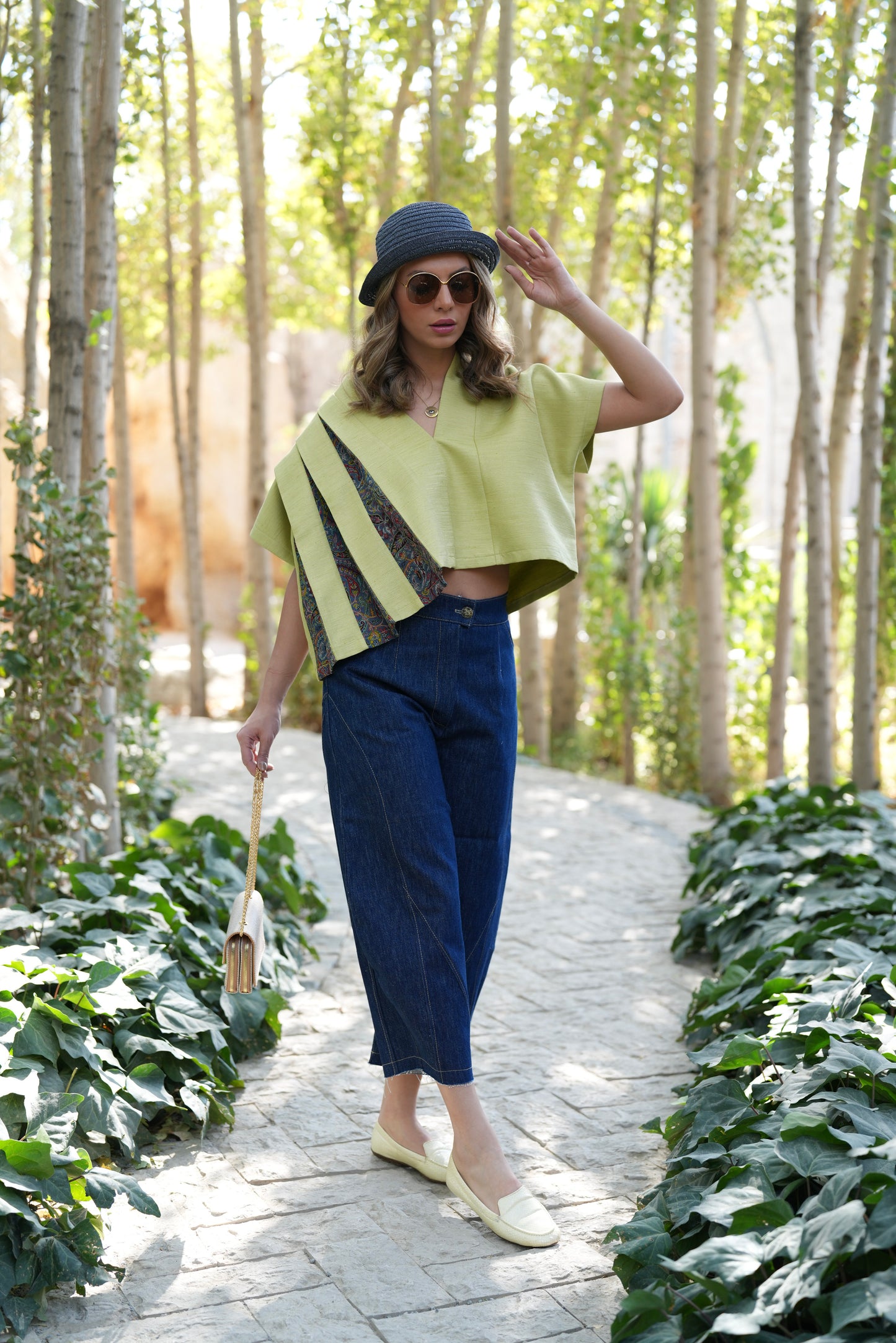 Lime Green Pleated Kimono Crop Top